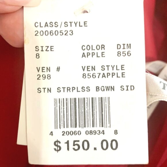 Apple Red Strapless Bridesmaid Gown Prom Side Drape Brooch Davids Bridal #8567 - Picture 8 of 11